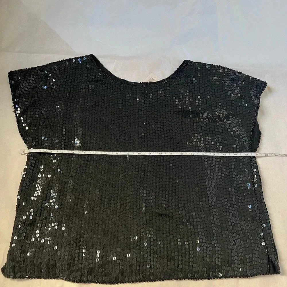 Shimmer New York Sequence Black Padded Shoulders  100% Silk Top M NWT - Picture 5 of 9
